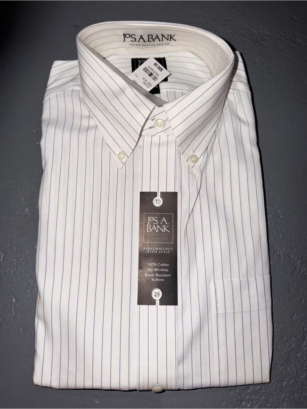 NWT Jos. A. Bank Traveler Men’s Stripe Dress Shirt 100% Cotton Size 16 34
